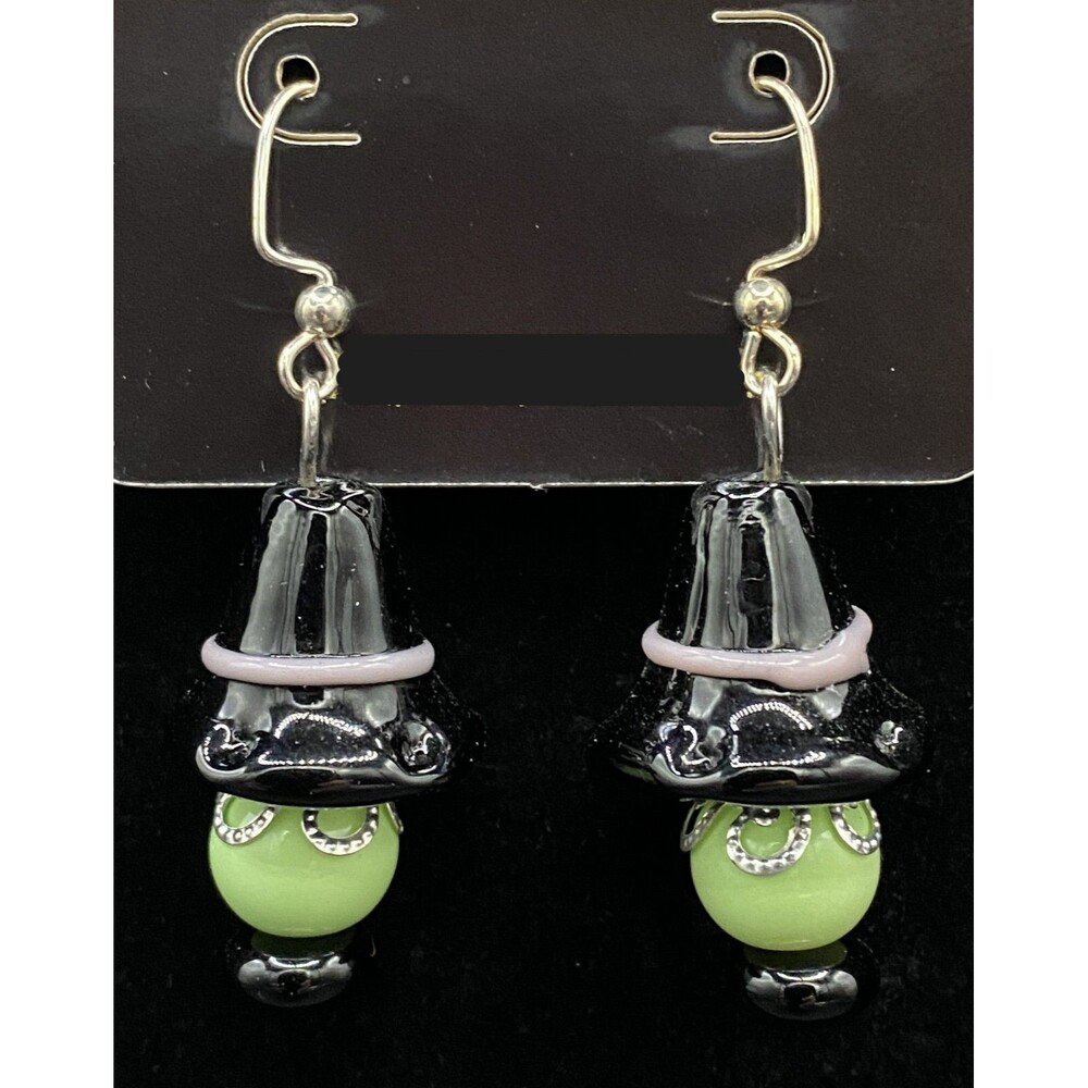 Handmade Witch Style with Green & Black Glass Bead Earrings by Neanie-Bot